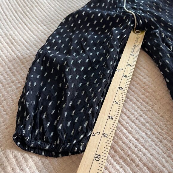 Amuse Society Women Tunic Top Blouse XS Black Silver Thread 3/4 Sleeve Tie Boho - Picture 16 of 16